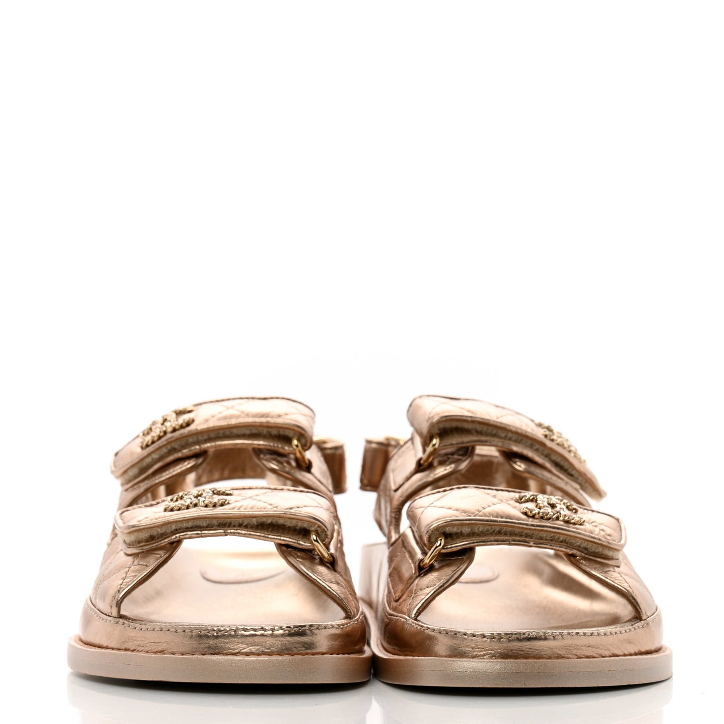 Iridescent Lambskin Quilted Velcro Dad Sandals 36 Light Bronze
