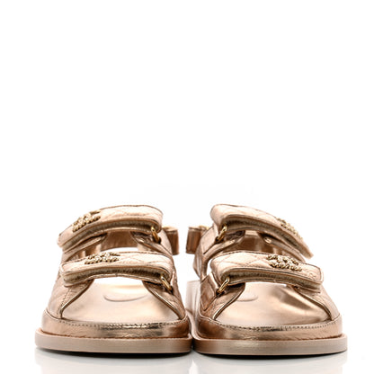 Chanel Iridescent Lambskin Quilted Velcro Dad Sandals 36 Light Bronze 3 of 11