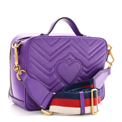 Gucci Calfskin Matelasse Sylvie Web Small GG Marmont Top Handle Shoulder Bag Shine Purple 3 of 12