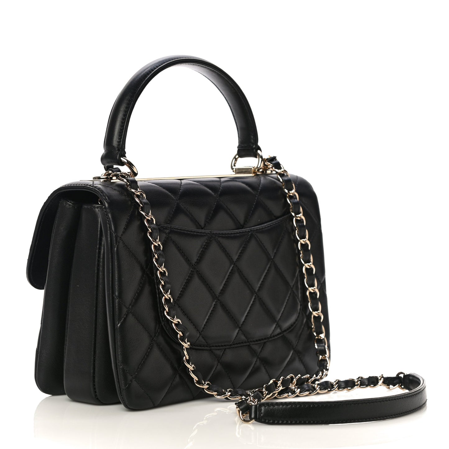 Lambskin Quilted Small Trendy CC Dual Handle Flap Bag Black