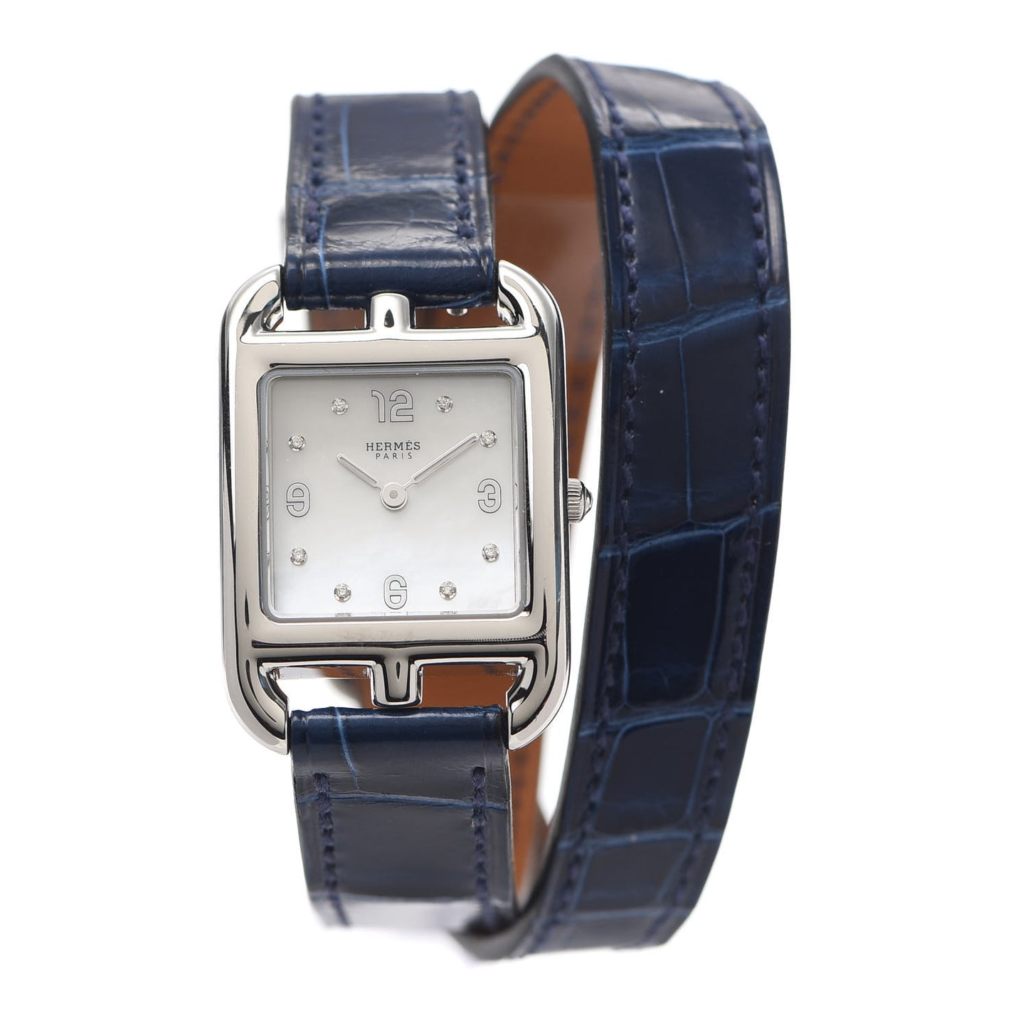 Stainless Steel Alligator Diamond Mother of Pearl 23mm Cape Cod Double Tour Quartz Watch Bleu Saphir