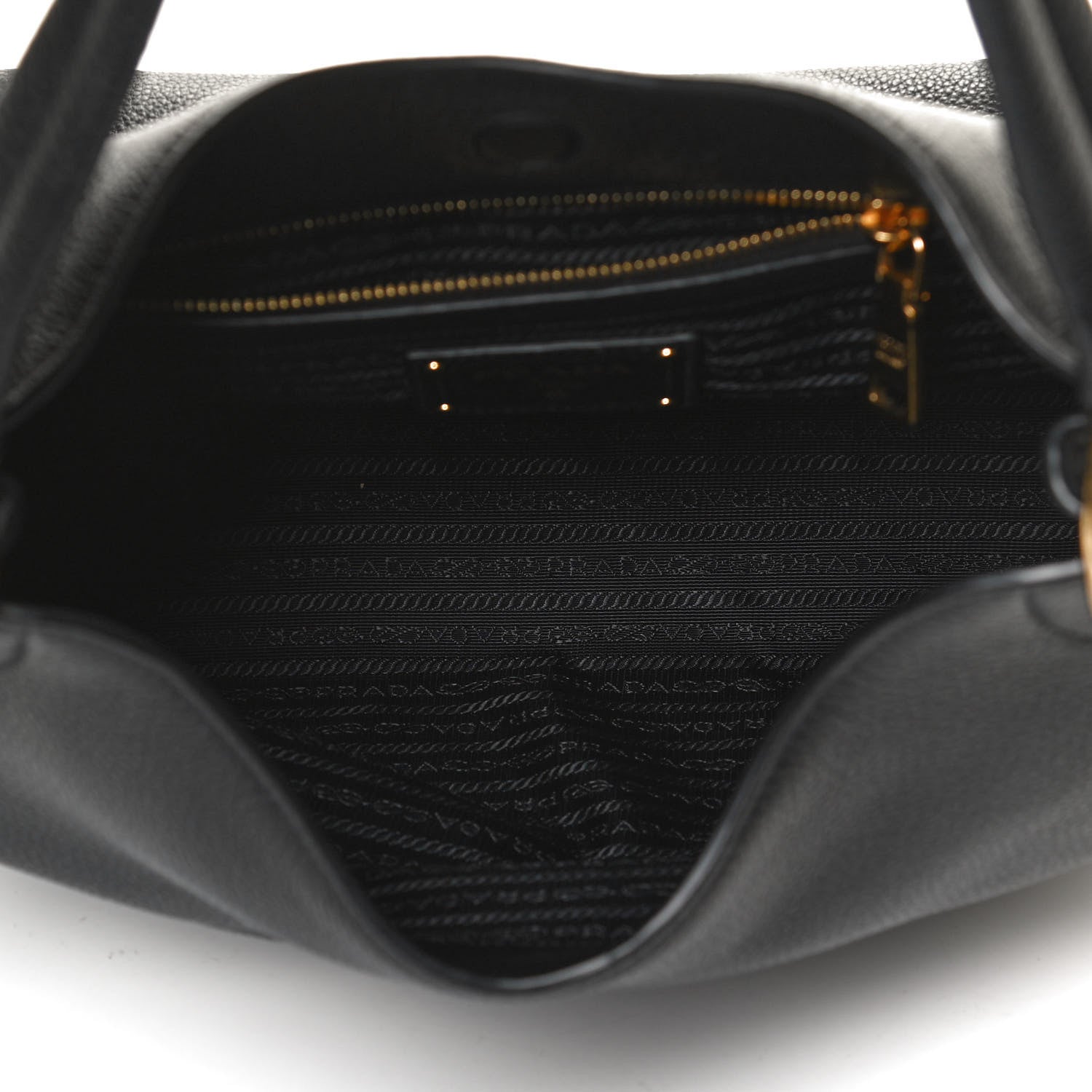 Prada Vitello Phenix Embossed Logo Hobo Black 4 of 12