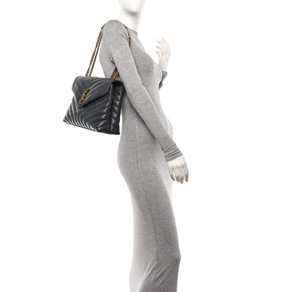 Saint Laurent Calfskin Y Quilted Monogram Medium Loulou Chain Satchel Storm 2 of 12