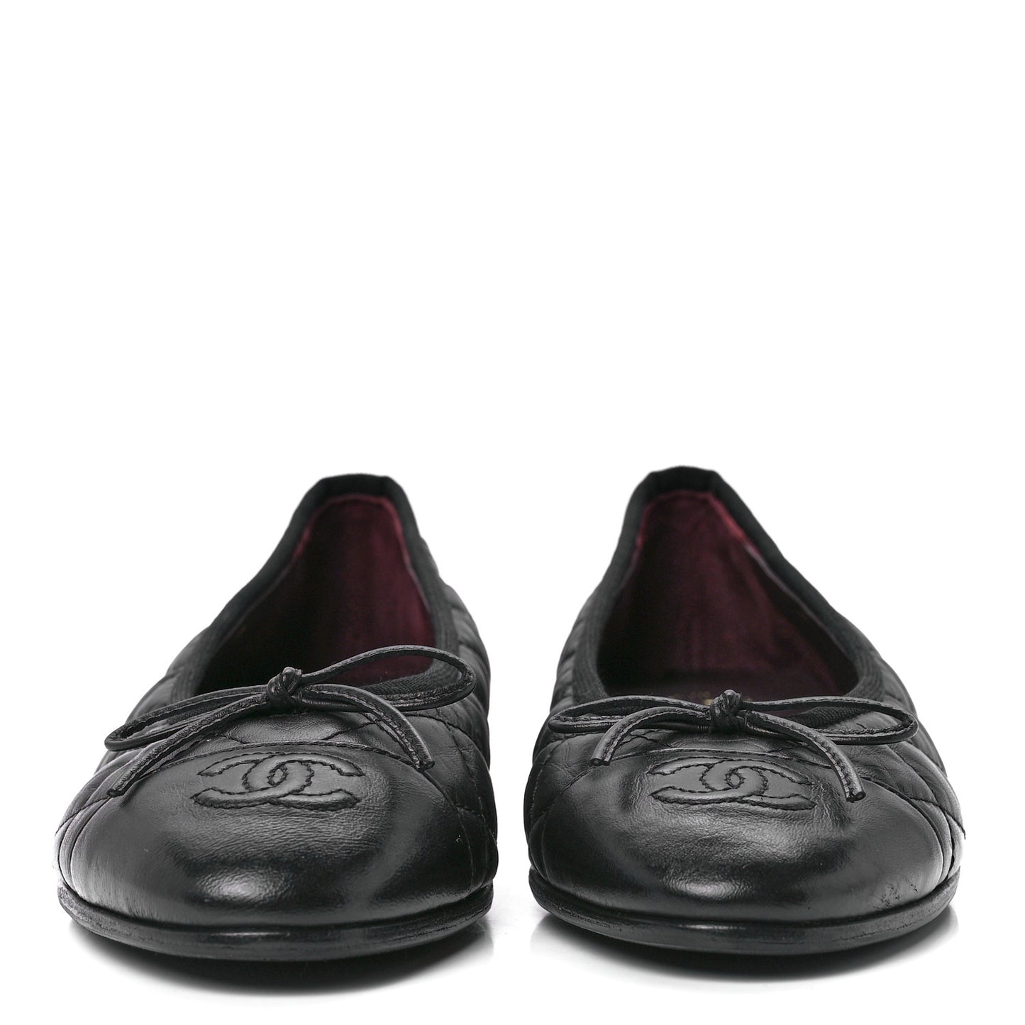 Aged Calfskin Quilted CC Cap Toe Ballerina Flats 36 Black