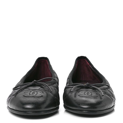 Chanel Aged Calfskin Quilted CC Cap Toe Ballerina Flats 36 Black 2 of 8