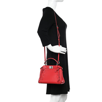 Fendi Vitello Seta Century Nappa Whipstitch Mini Peekaboo Iconic Satchel Fiamma 2 of 11