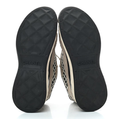 Chanel Suede Calfskin Embroidered CC Sneakers 36 Beige Black 5 of 8