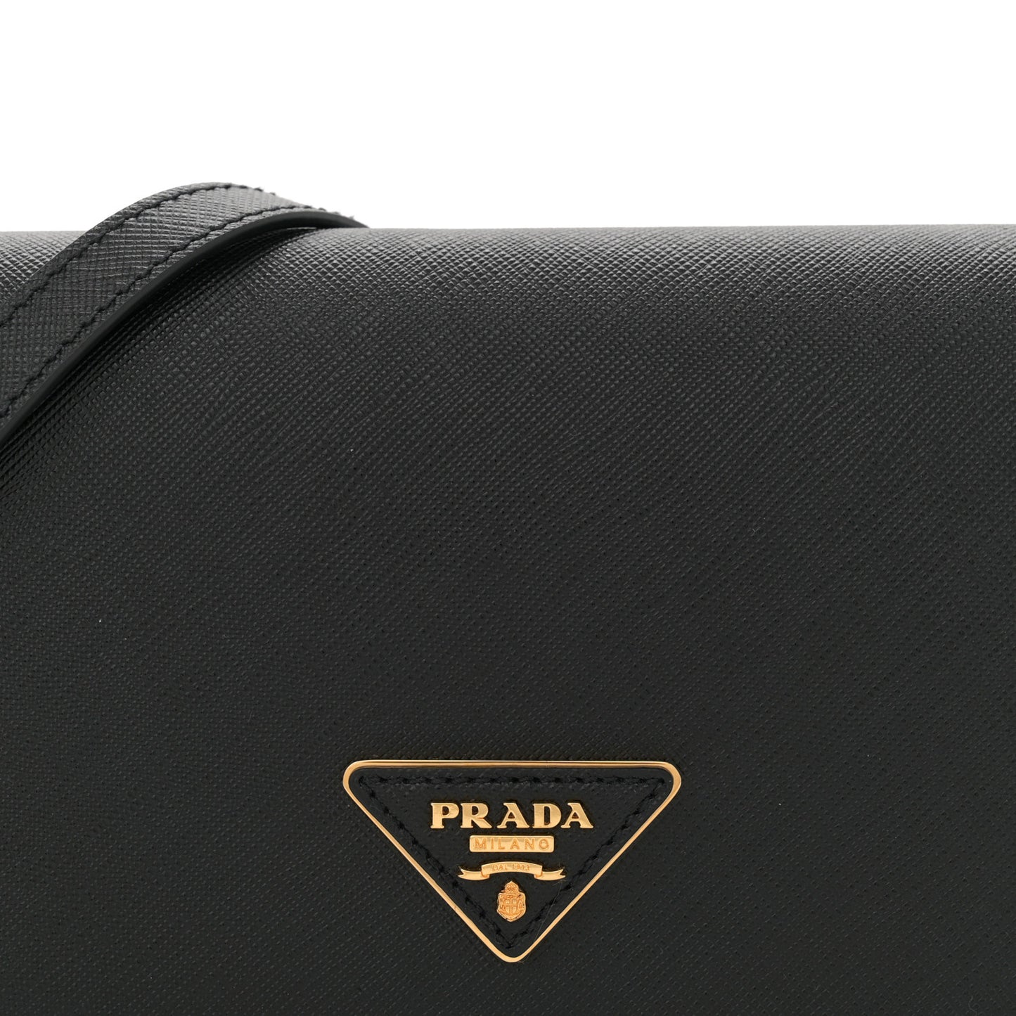 Saffiano Metal Triangle Logo Shoulder Bag Black