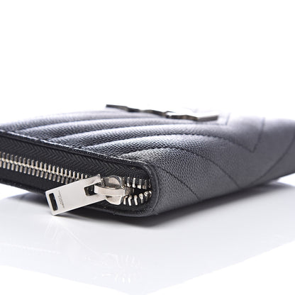 Saint Laurent Grain De Poudre Matelasse Chevron Monogram Zip Around Wallet Black 8 of 9