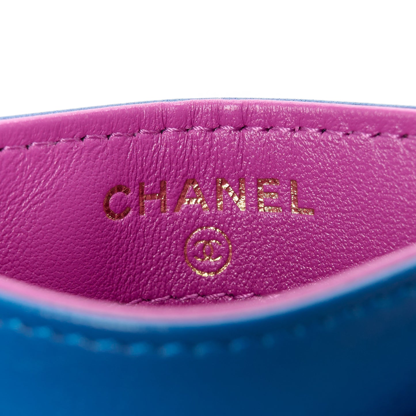 Lambskin Quilted Card Holder Blue Pink