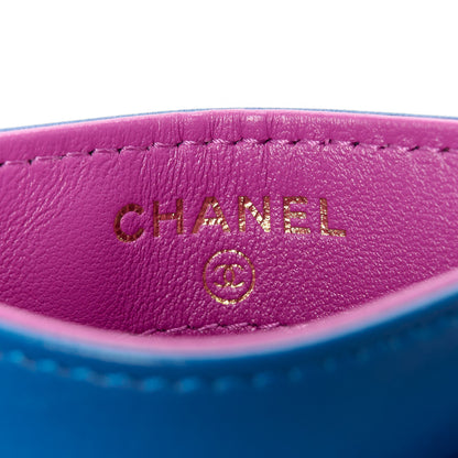 Chanel Lambskin Quilted Card Holder Blue Pink 6 of 12