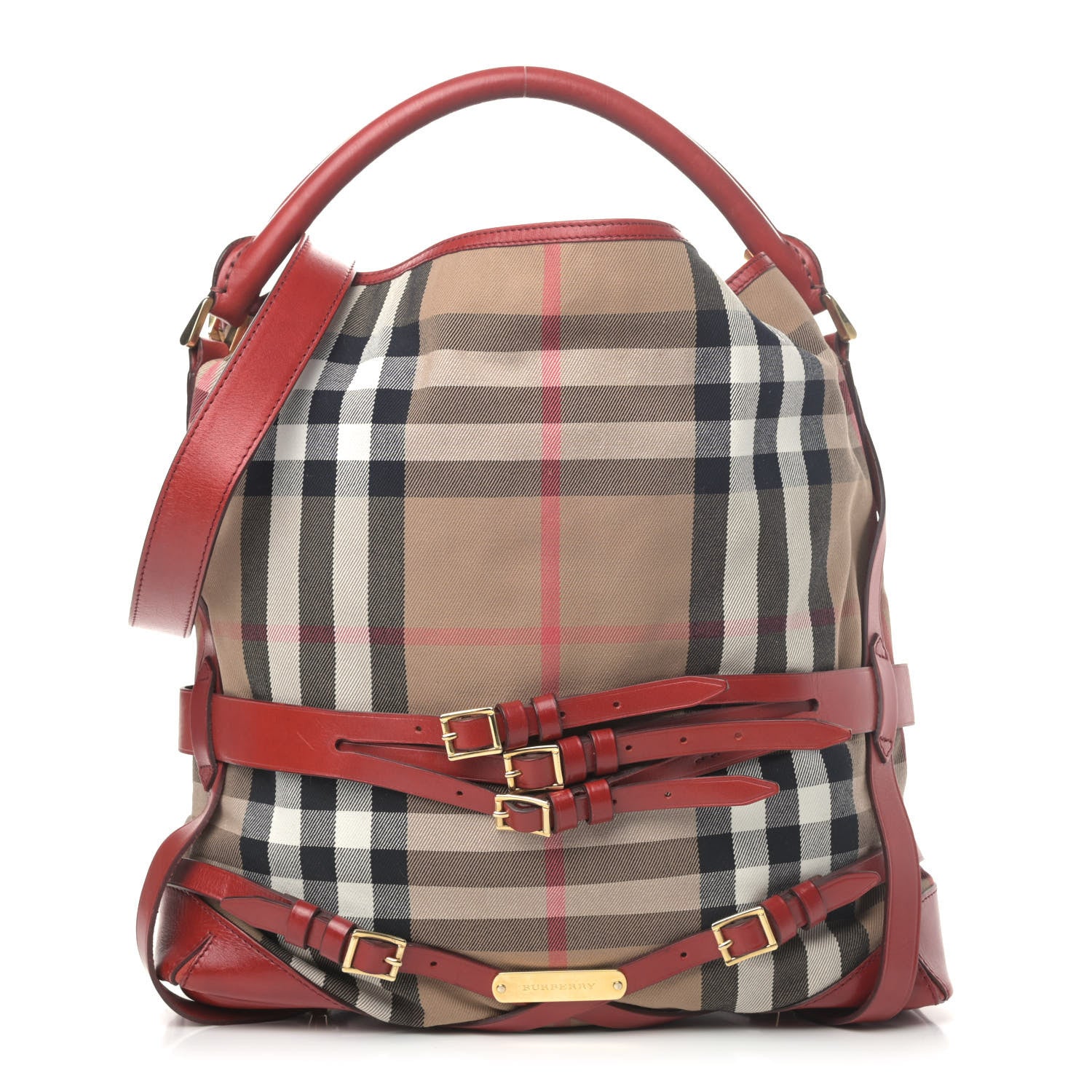Burberry House Check Bridle Calfskin Medium Gosford Hobo Red 1 of 4