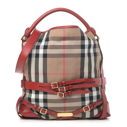 Burberry House Check Bridle Calfskin Medium Gosford Hobo Red 1 of 4