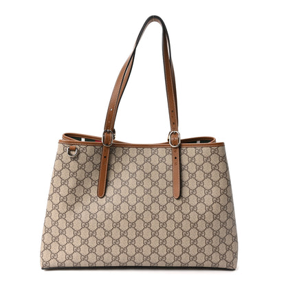Gucci GG Supreme Monogram Emblem Large Tote Bag Beige Dark Brown 1 of 10