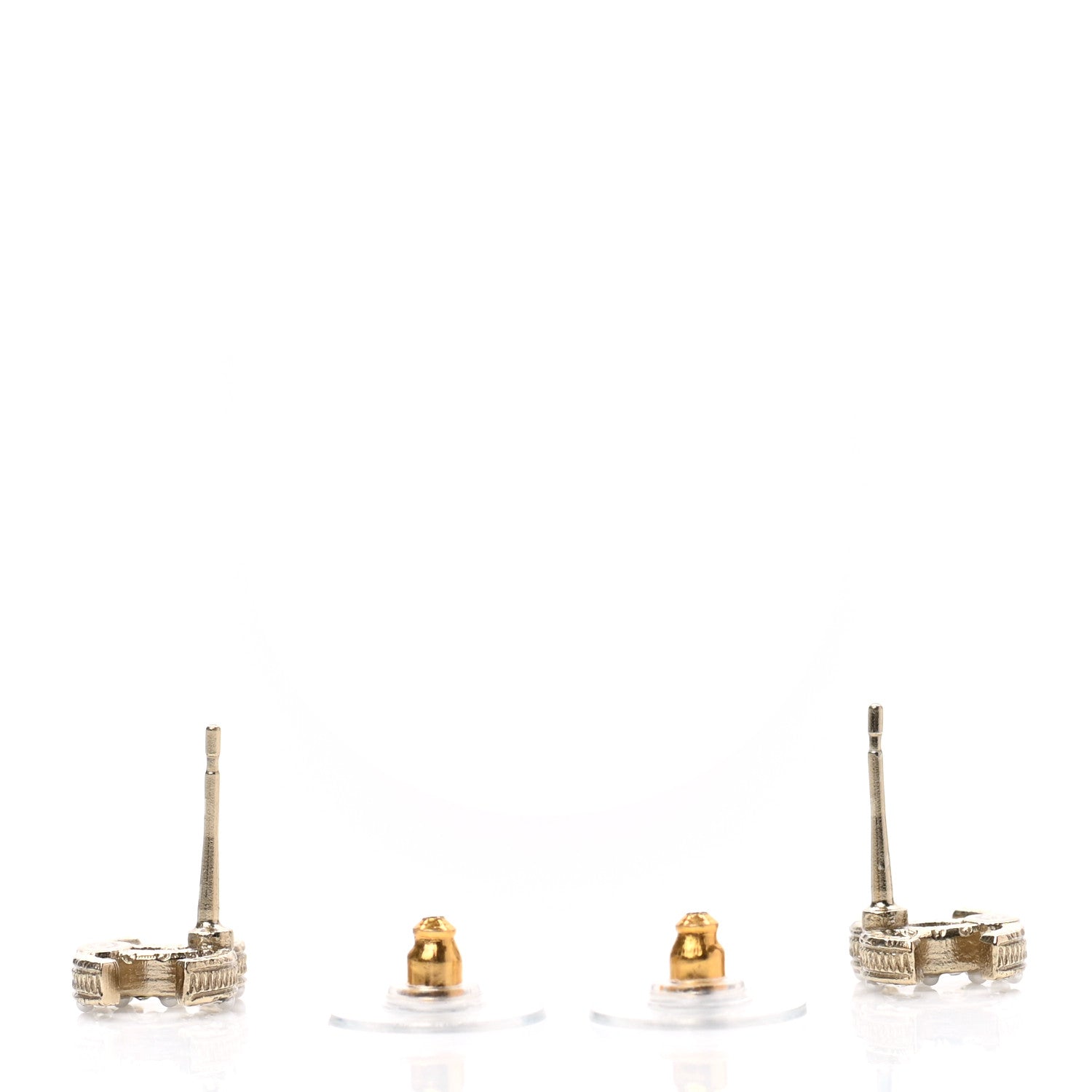 Chanel Pearl Crystal CC Charms Stud Earrings Light Gold 3 of 4