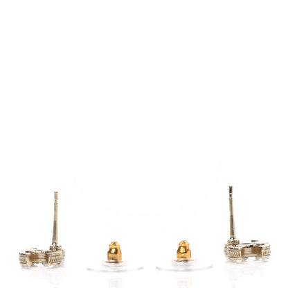 Chanel Pearl Crystal CC Charms Stud Earrings Light Gold 3 of 4