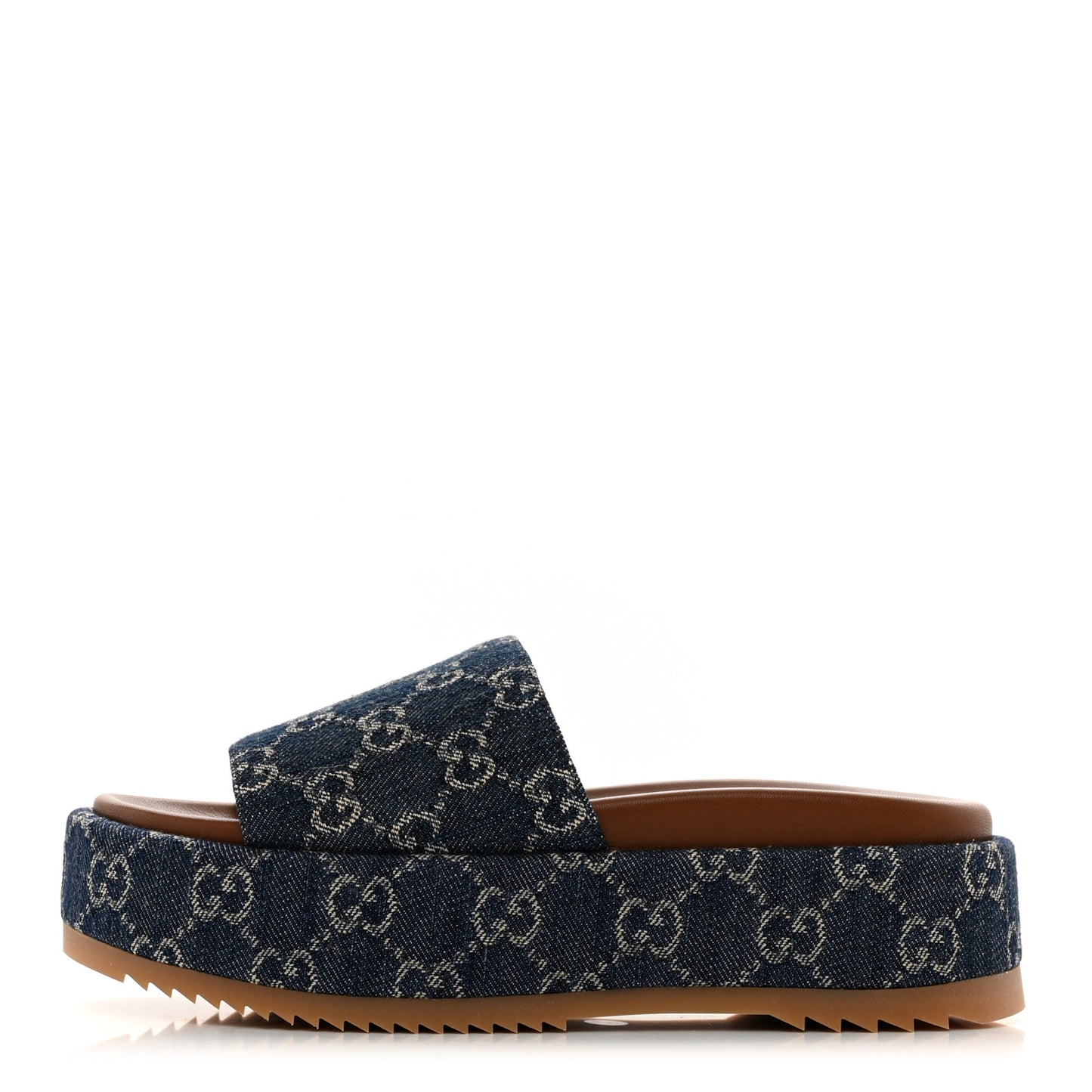 New Denim GG Monogram Angelina Platform 55mm Slide Sandals 36.5 Blue Tea