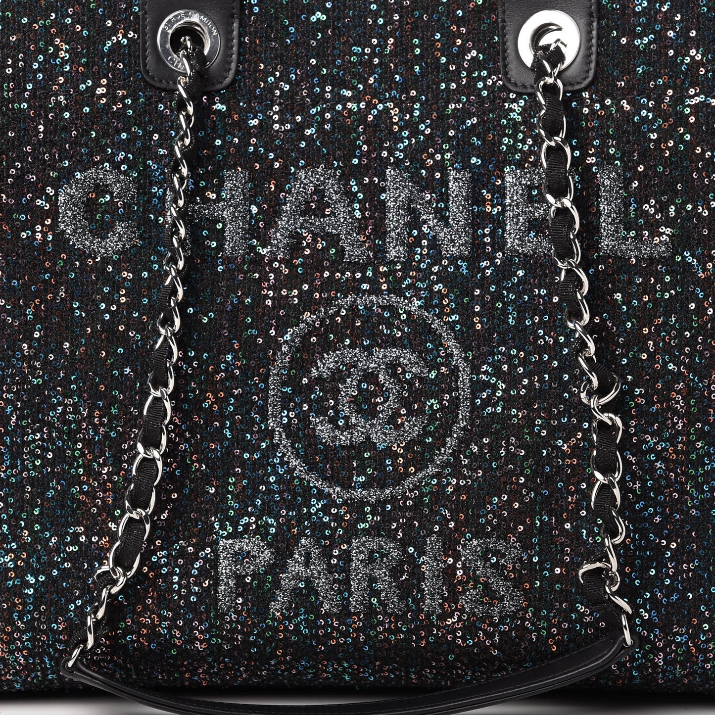 Calfskin Sequin Medium Deauville Tote Black