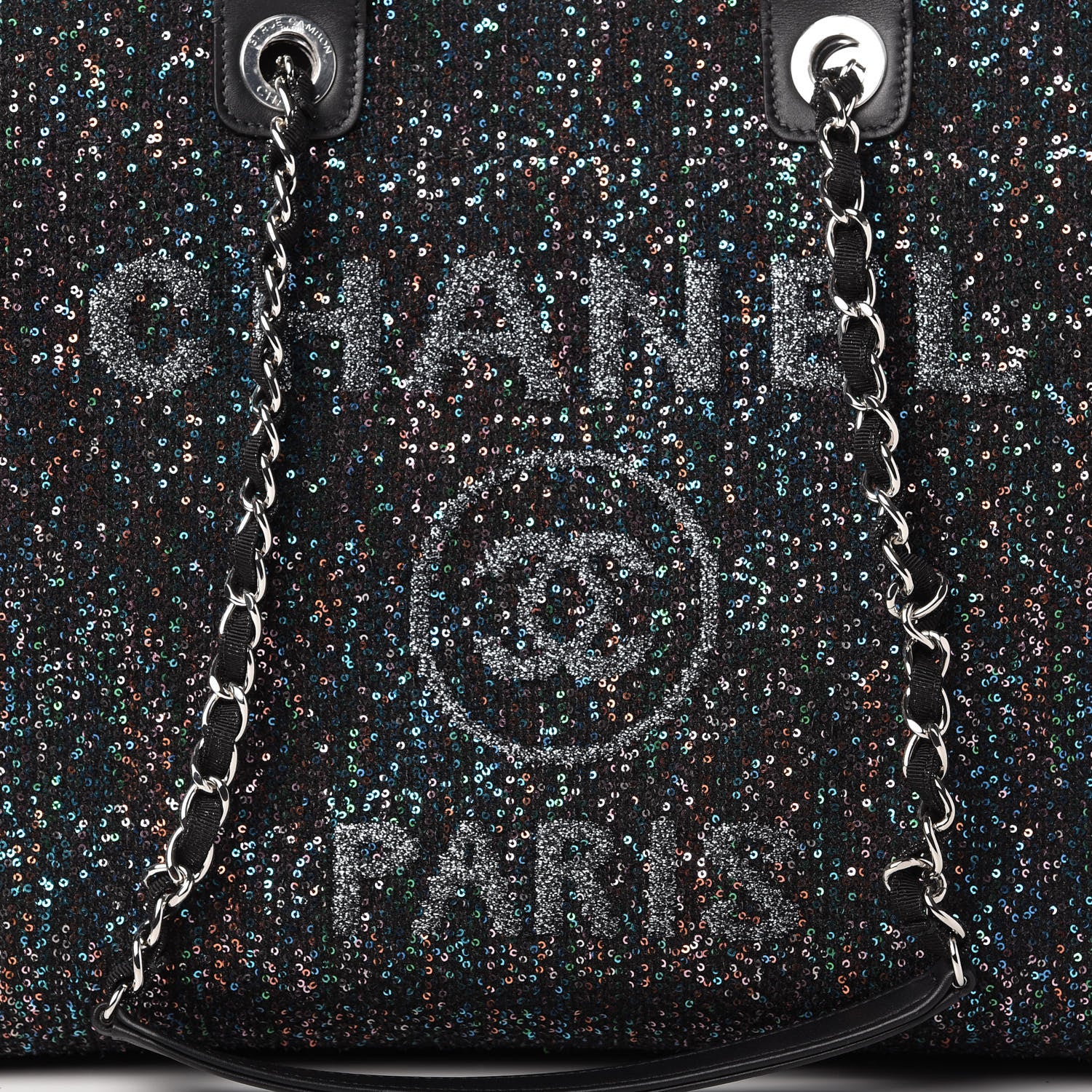 Chanel Calfskin Sequin Medium Deauville Tote Black 10 of 10