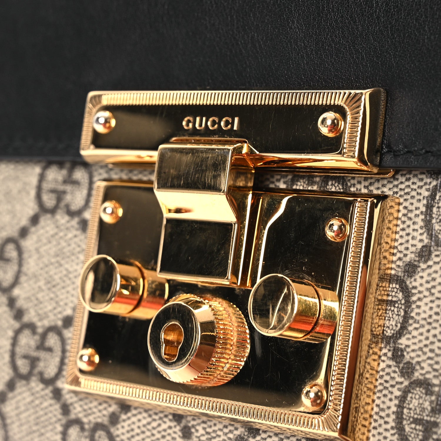 Gucci GG Supreme Monogram Calfskin Small Padlock Shoulder Bag Beige Black Cuir 13 of 13