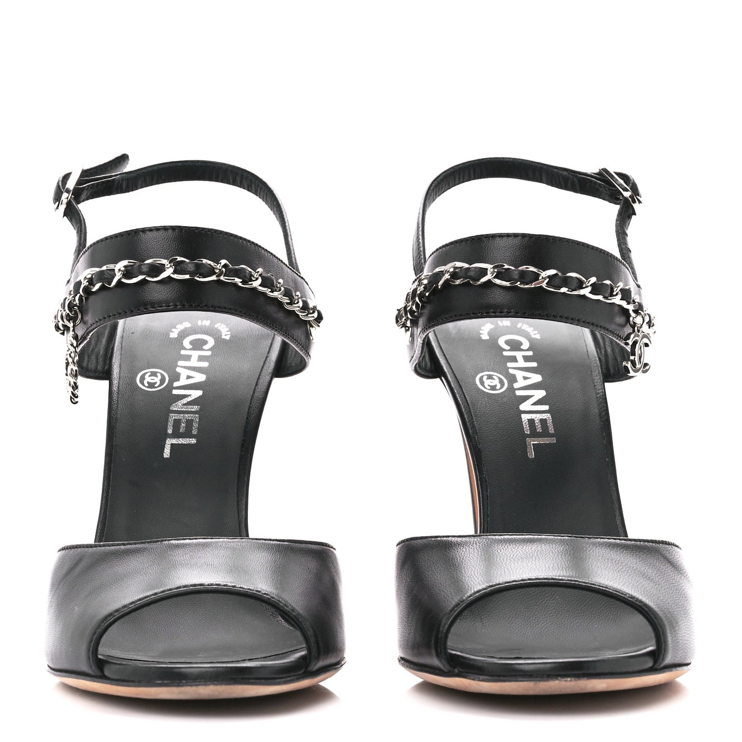Lambskin CC Chain Sandals 38.5 Black