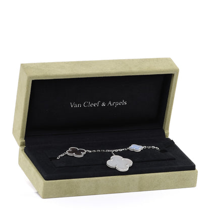 Van Cleef & Arpels 18K White Gold Chalcedony Mother of Pearl 5 Motifs Magic Alhambra Bracelet 5 of 5