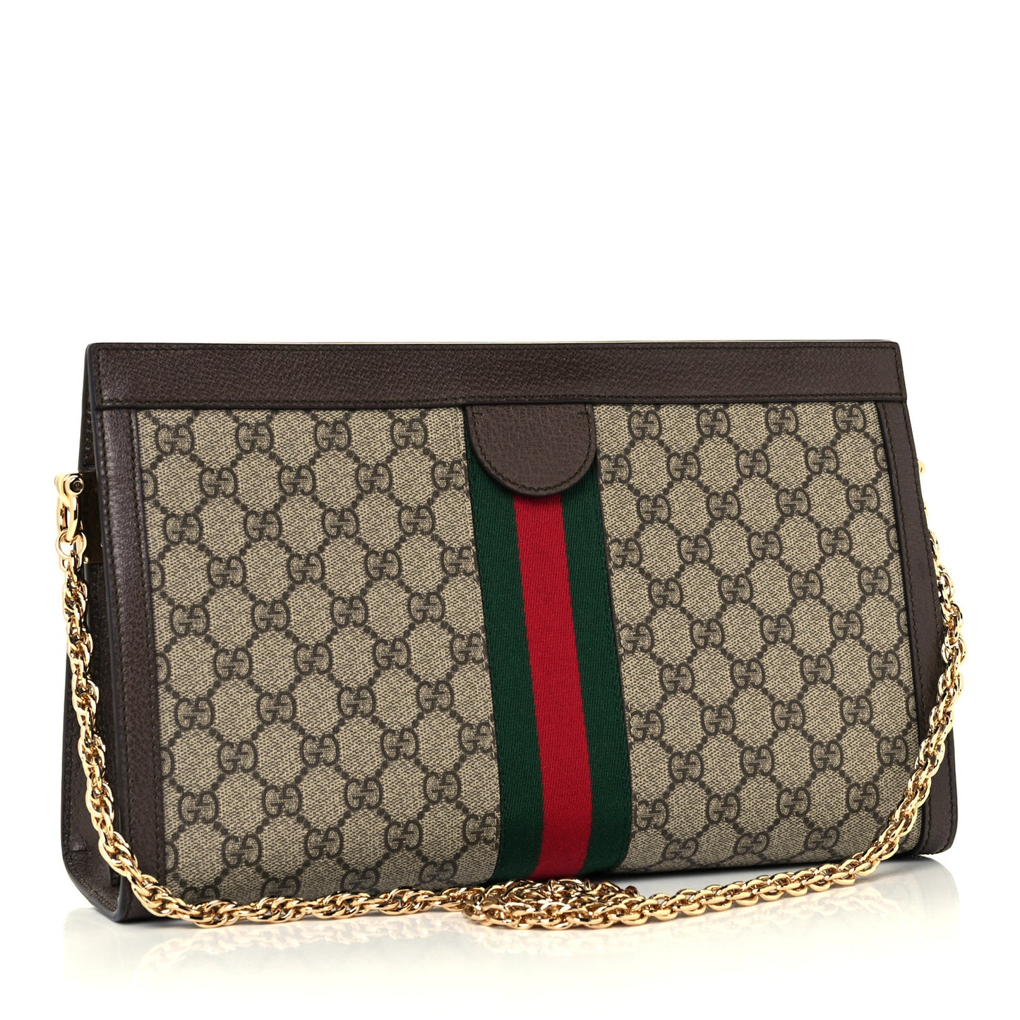 GG Supreme Monogram Web Medium Ophidia Chain Shoulder Bag Brown