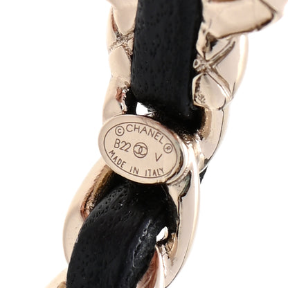 Chanel Metal Lambskin Quilted CC Turnlock Chain Hoop Earrings Gold Black 4 of 5