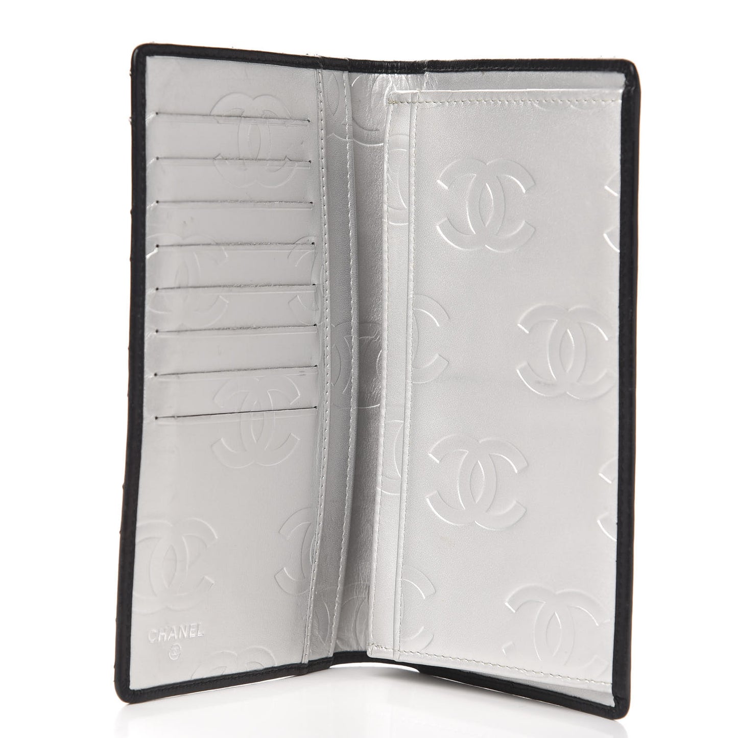 Calfskin Quilted Cambon Yen Wallet Black Silver