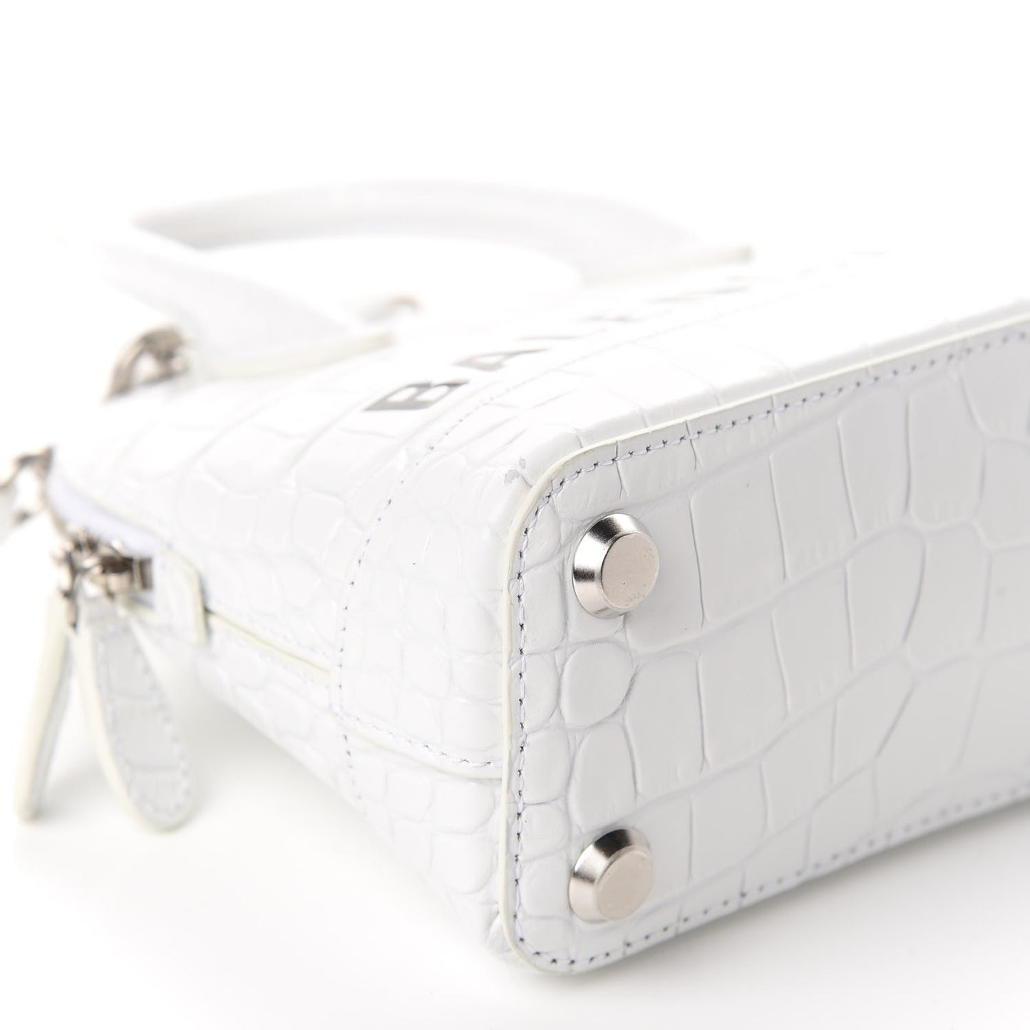 Calfskin Crocodile Embossed XXS Ville Top Handle Bag White Black