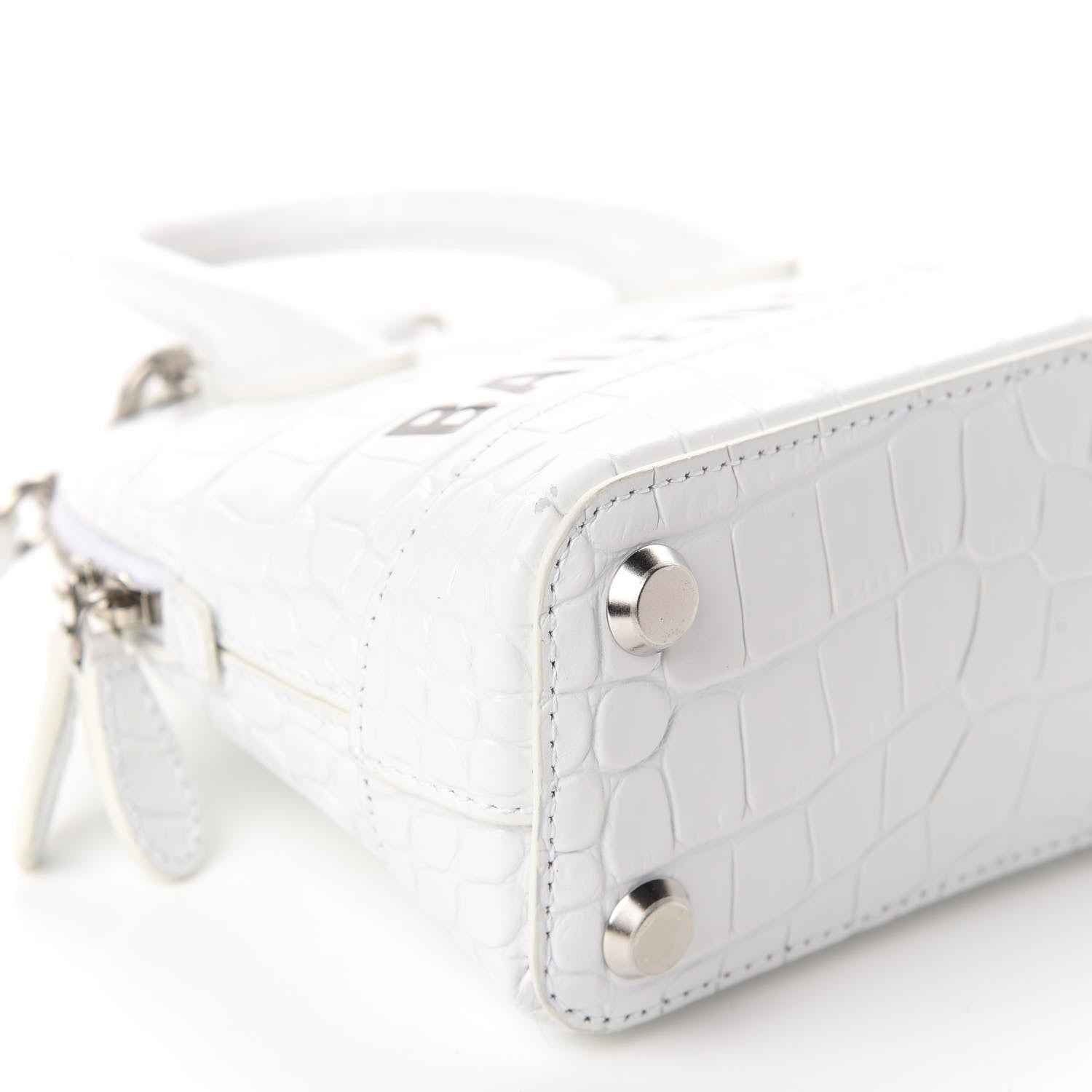 Balenciaga Calfskin Crocodile Embossed XXS Ville Top Handle Bag White Black 6 of 9