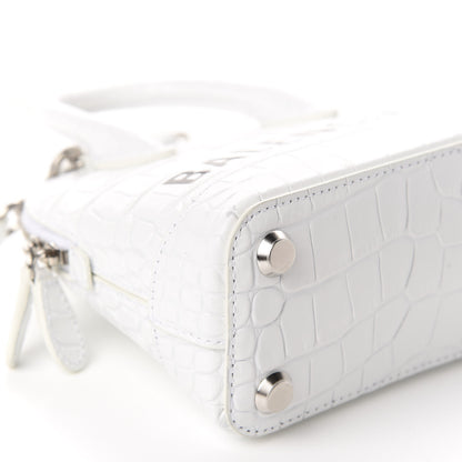 Balenciaga Calfskin Crocodile Embossed XXS Ville Top Handle Bag White Black 6 of 9