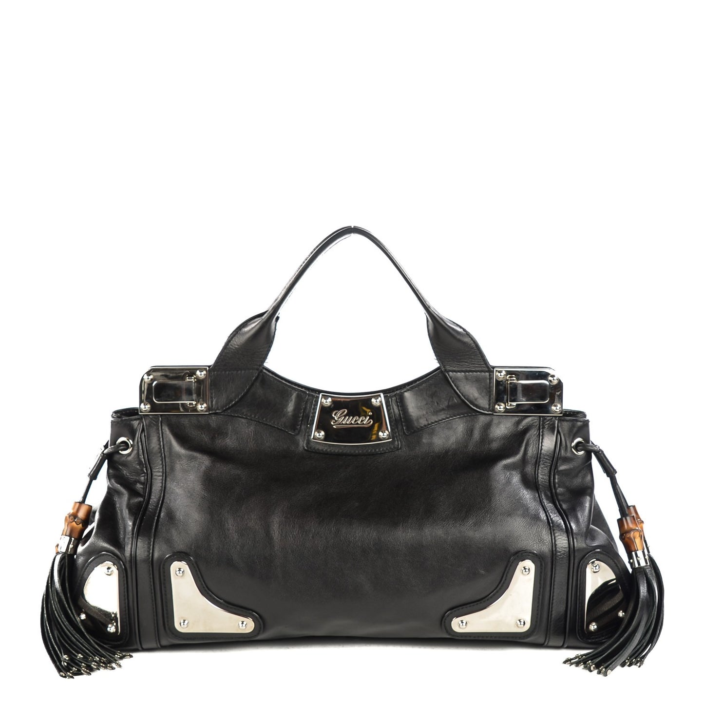Calfskin Medium Race Bamboo Top Handle Bag Black