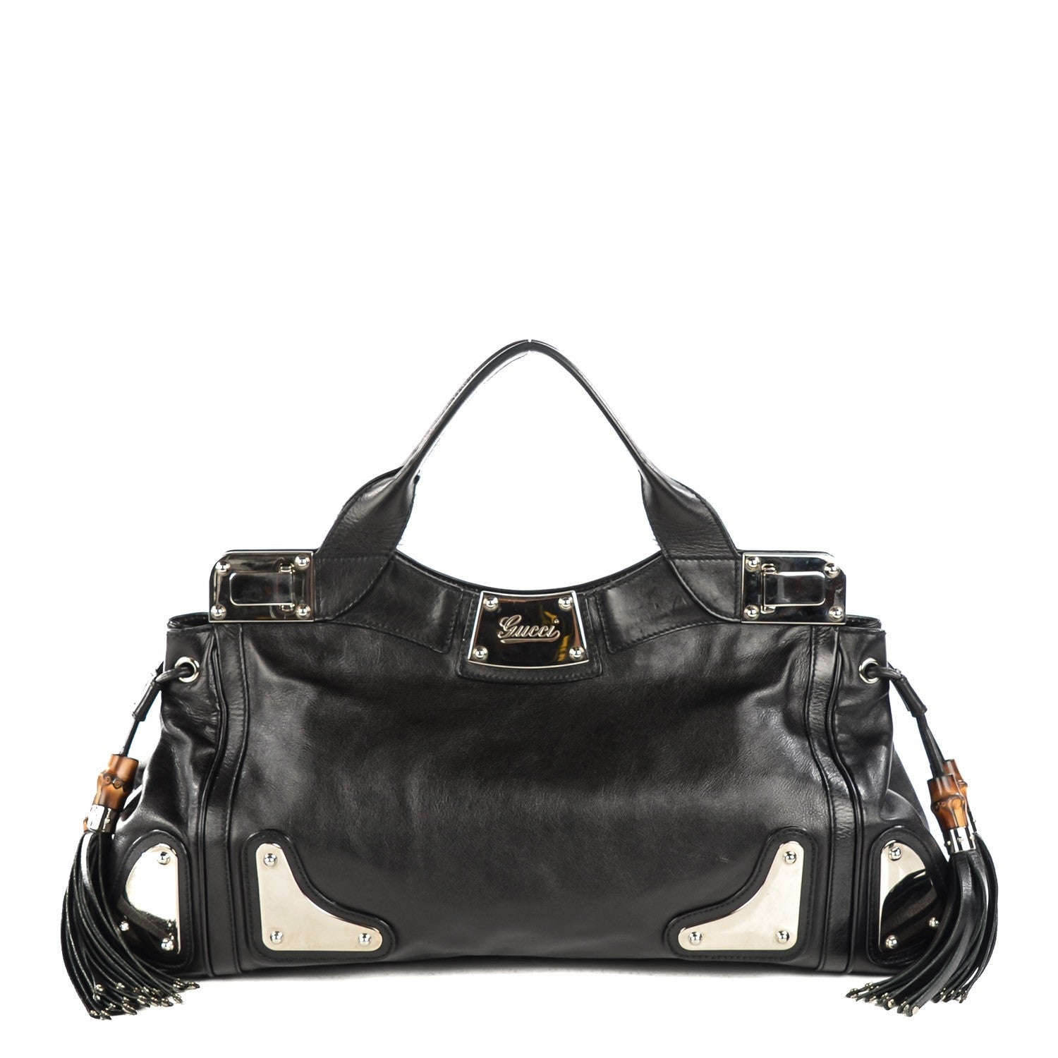 Gucci Calfskin Medium Race Bamboo Top Handle Bag Black 1 of 7