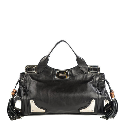 Gucci Calfskin Medium Race Bamboo Top Handle Bag Black 1 of 7