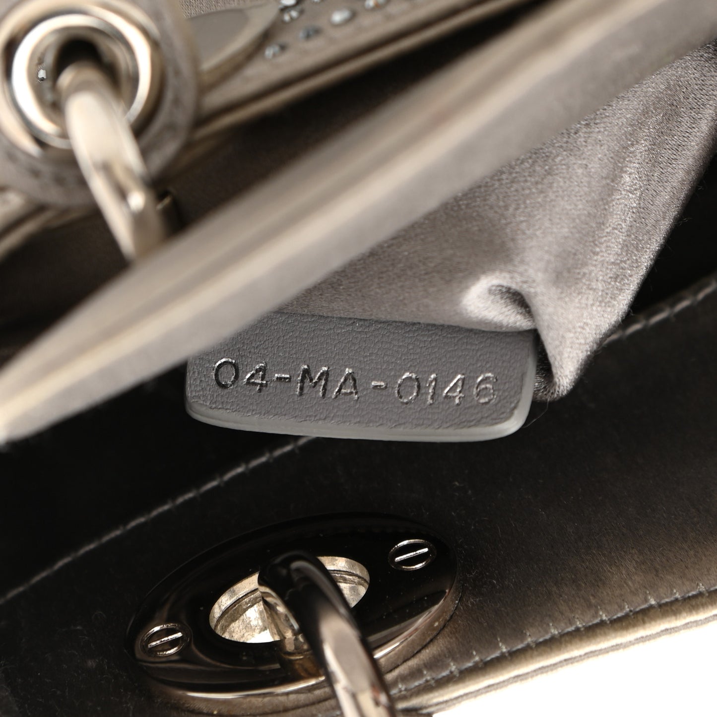 Satin Crystal Cannage Mini Lady Dior Gray
