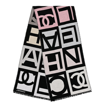 Chanel Cashmere Wool Silk CC Logo Stole Black Multicolor 2 of 3
