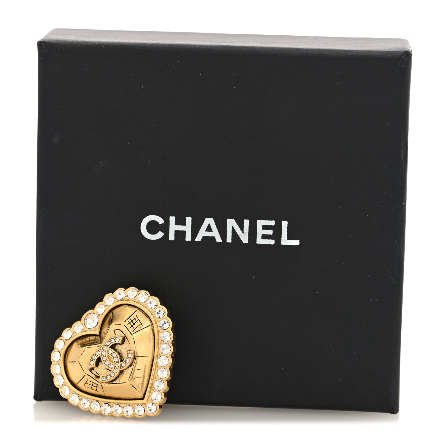 Chanel Metal Strass Crystal CC Heart Brooch Gold 1822018