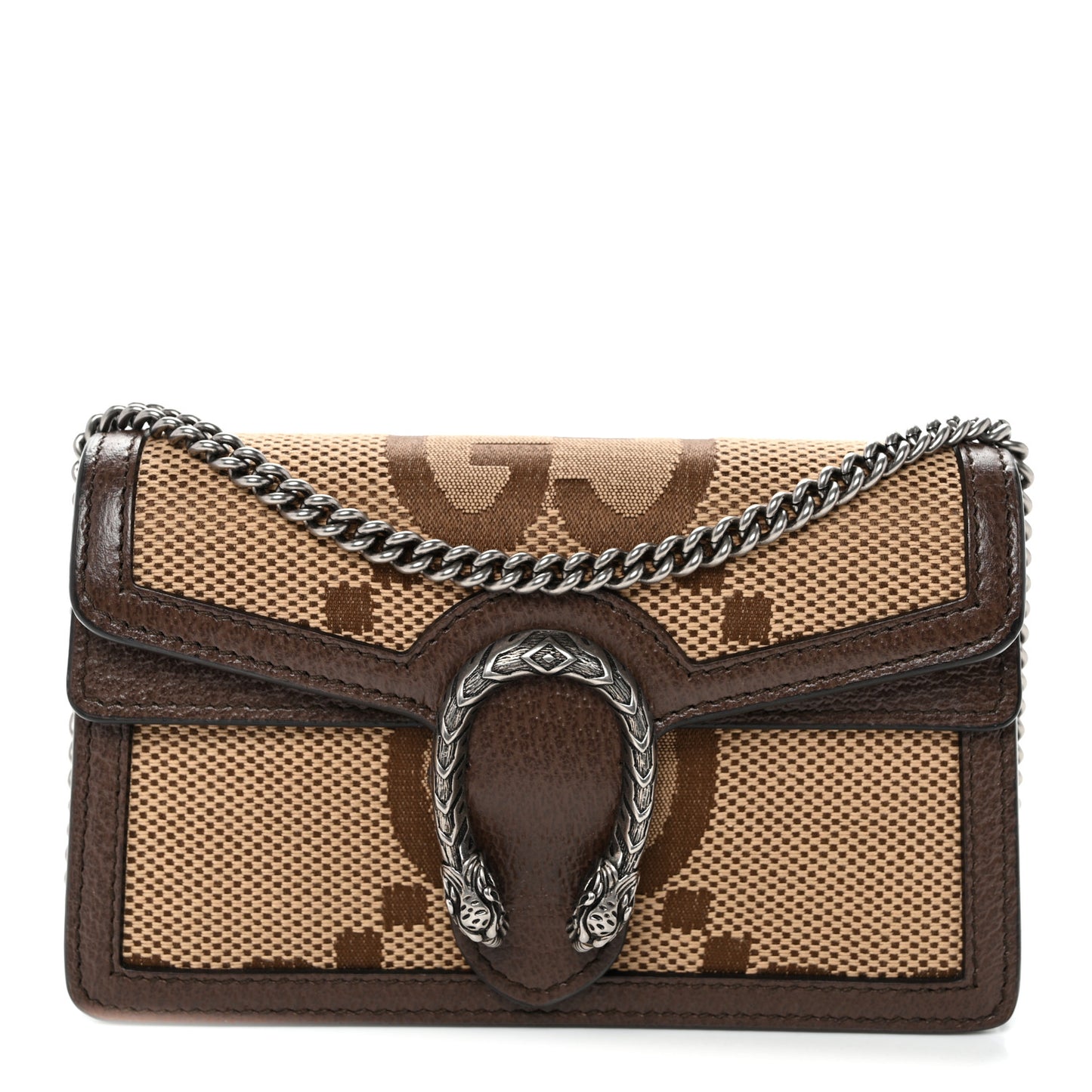 Monogram Jumbo GG Textured Dollar Calfskin Super Mini Dionysus Shoulder Bag Camel Ebony New Acero