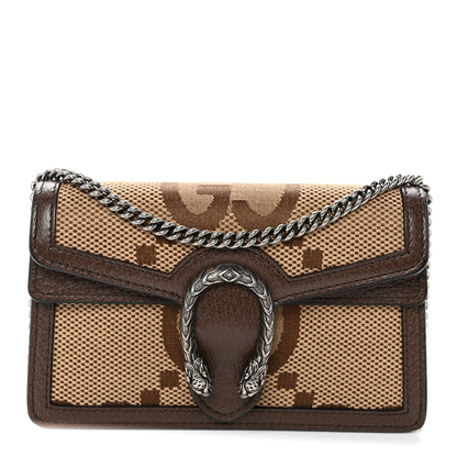 Gucci Monogram Jumbo GG Textured Dollar Calfskin Super Mini Dionysus Shoulder Bag Camel Ebony New Acero 1 of 9