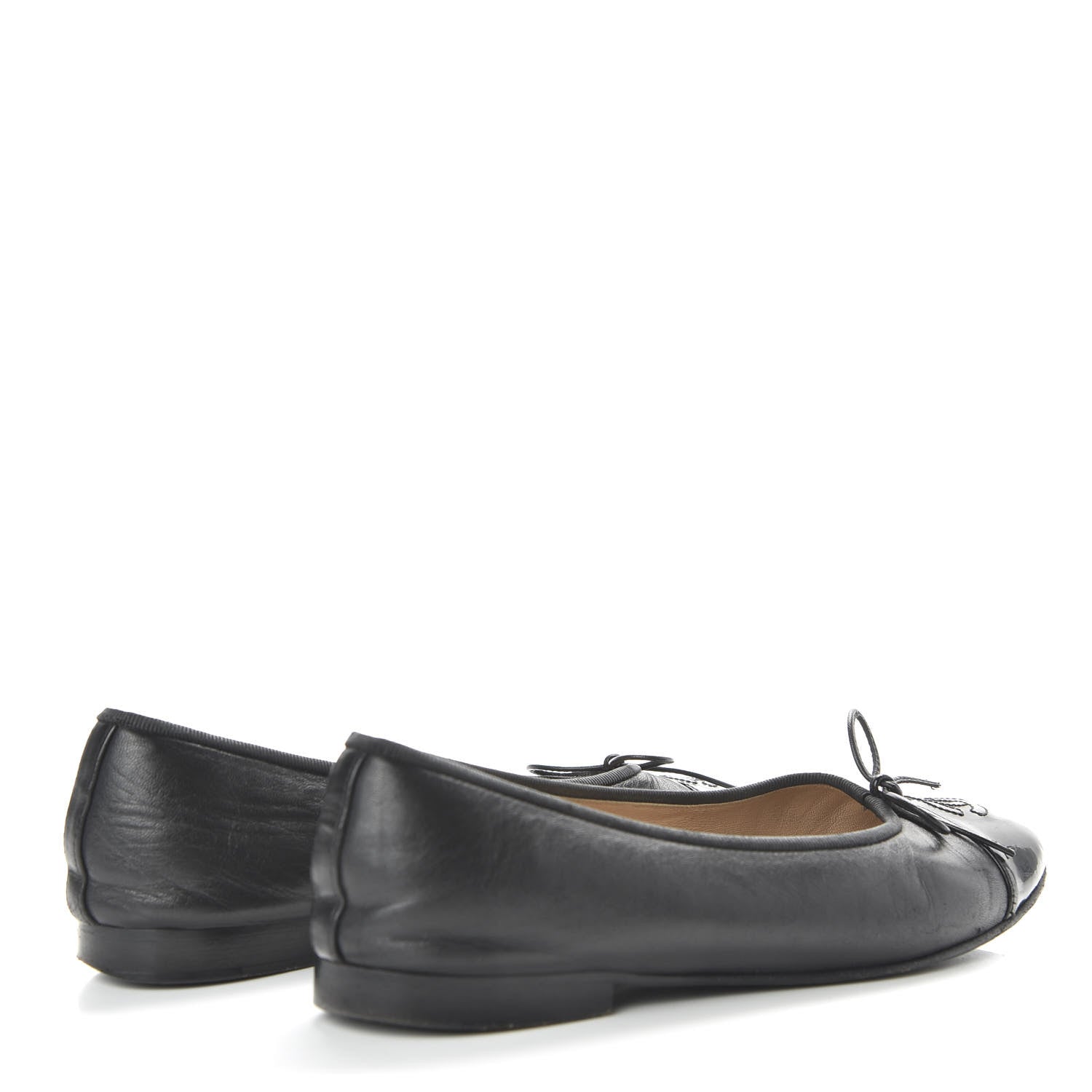 Chanel Lambskin Patent Cap Toe Ballerina Flats 37.5 Black 4 of 11