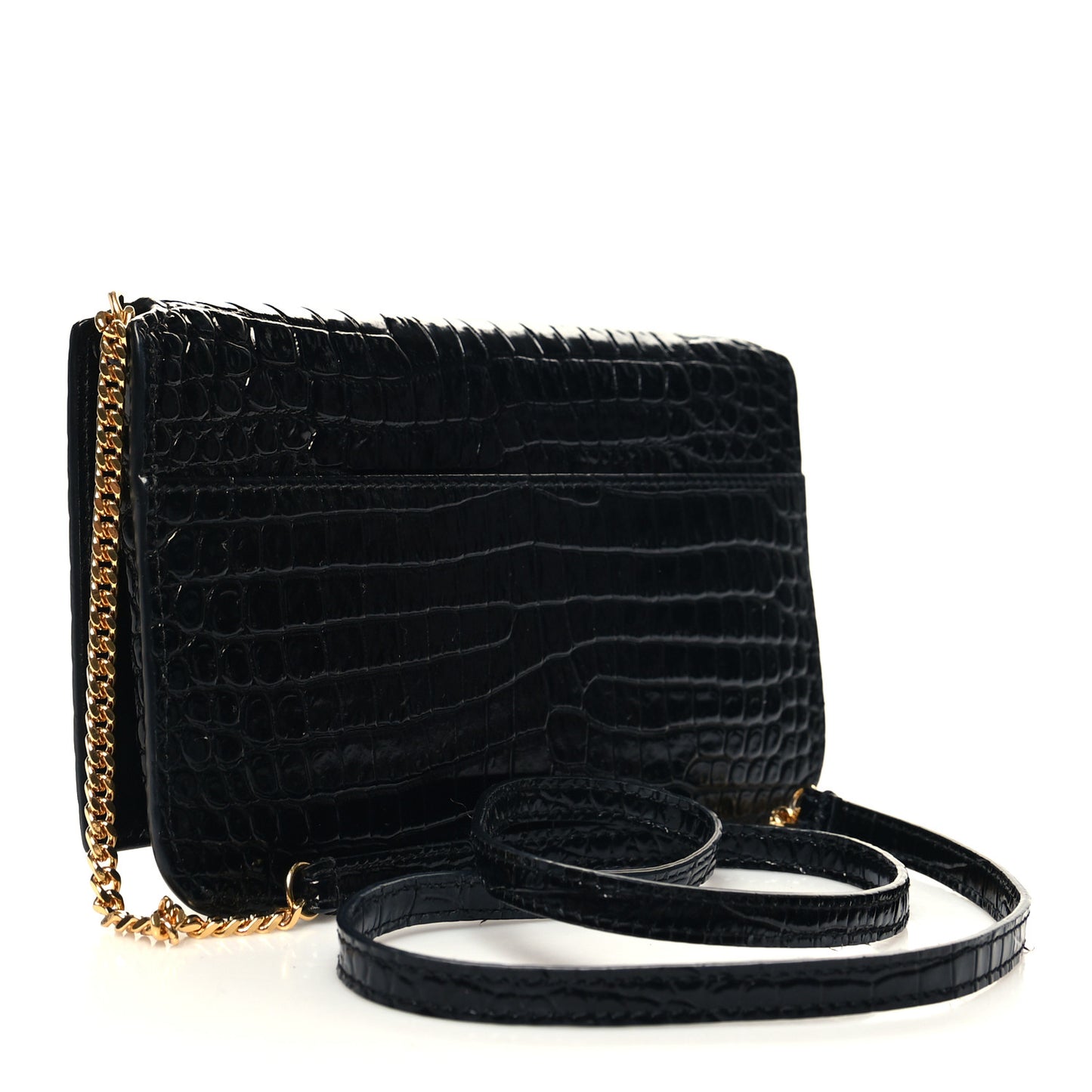 Crocodile Embossed Monogram Phone Holder Crossbody Black