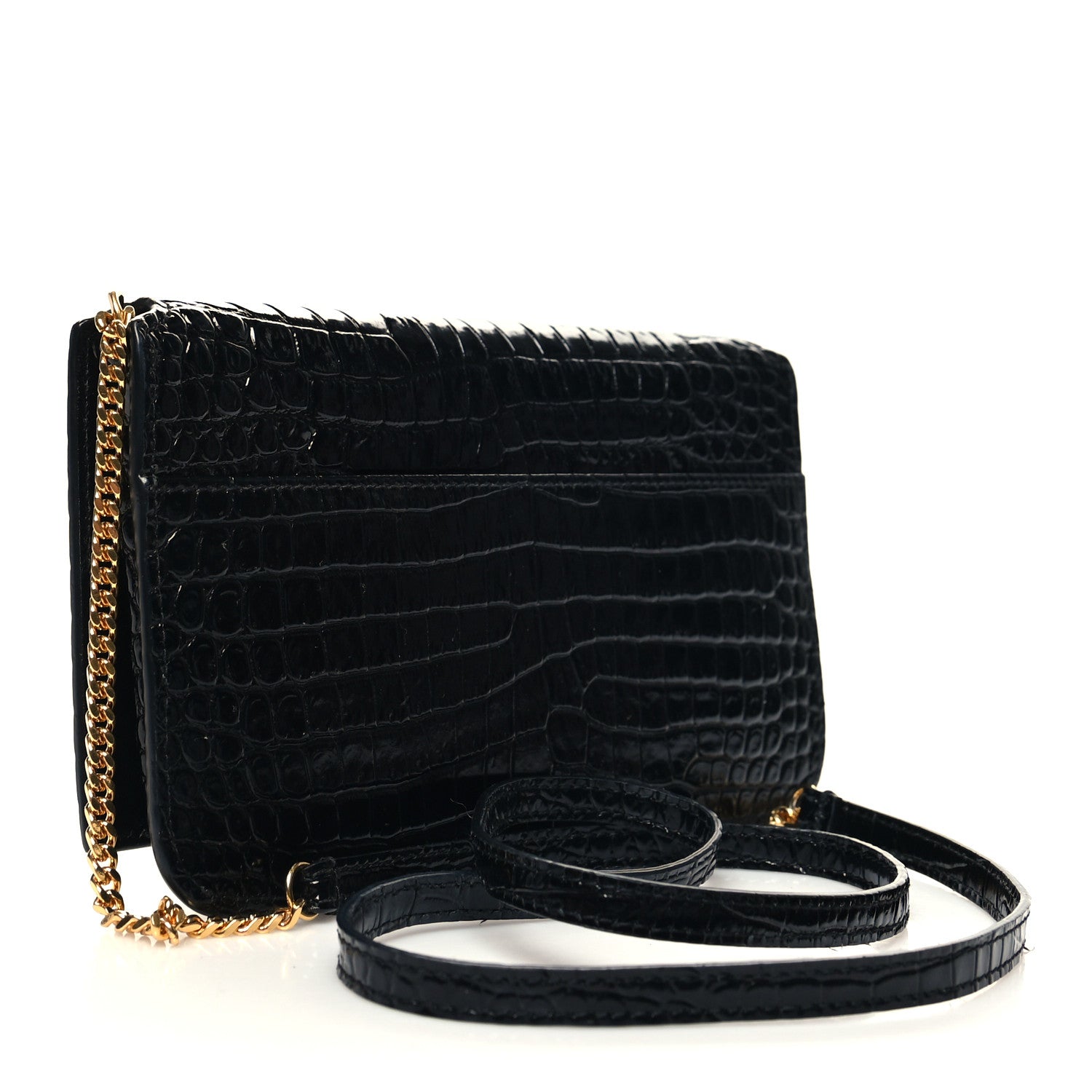 Saint Laurent Crocodile Embossed Monogram Phone Holder Crossbody Black 3 of 10