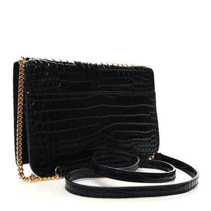 Saint Laurent Crocodile Embossed Monogram Phone Holder Crossbody Black 3 of 10
