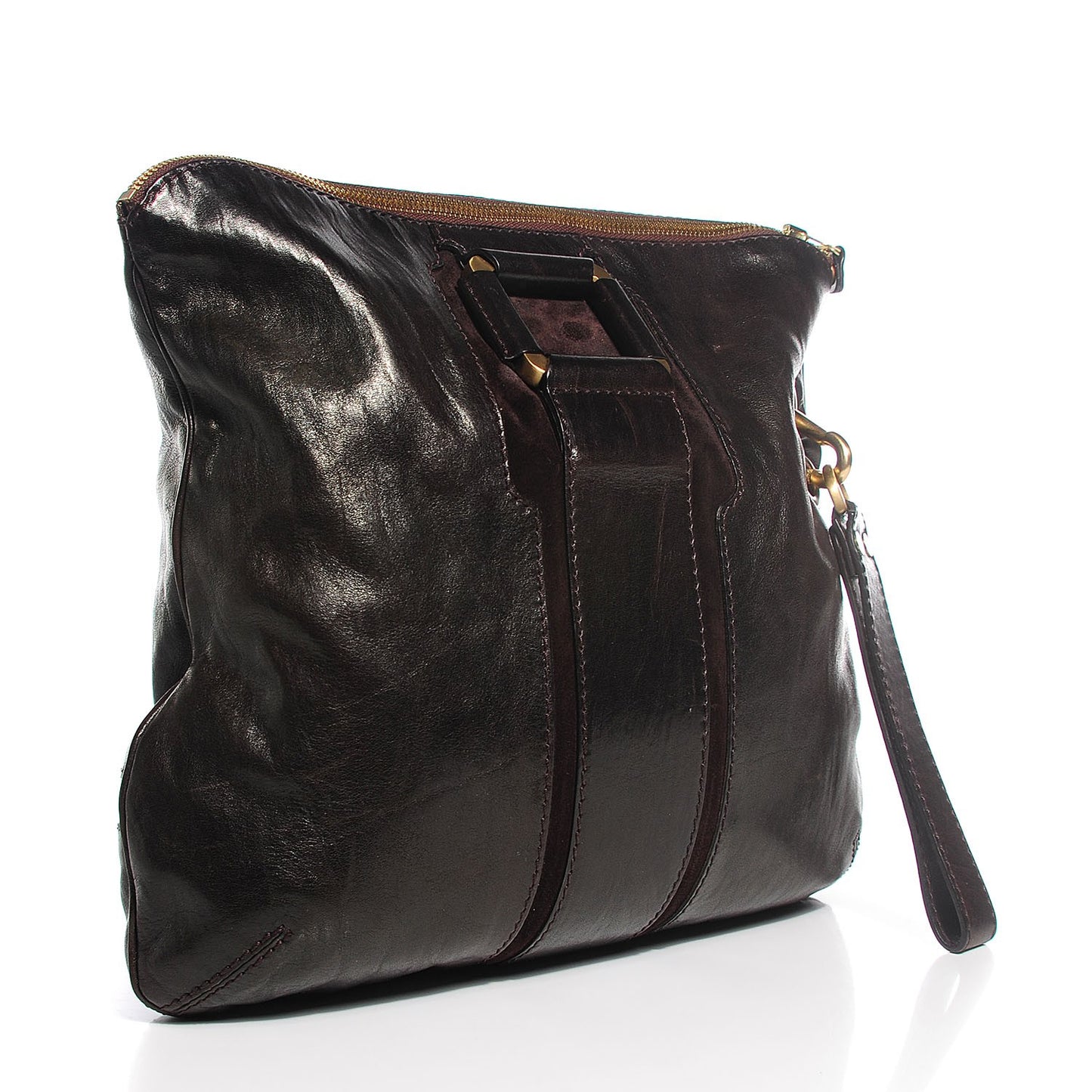 Calfskin Suede Marin Foldover Clutch Brown