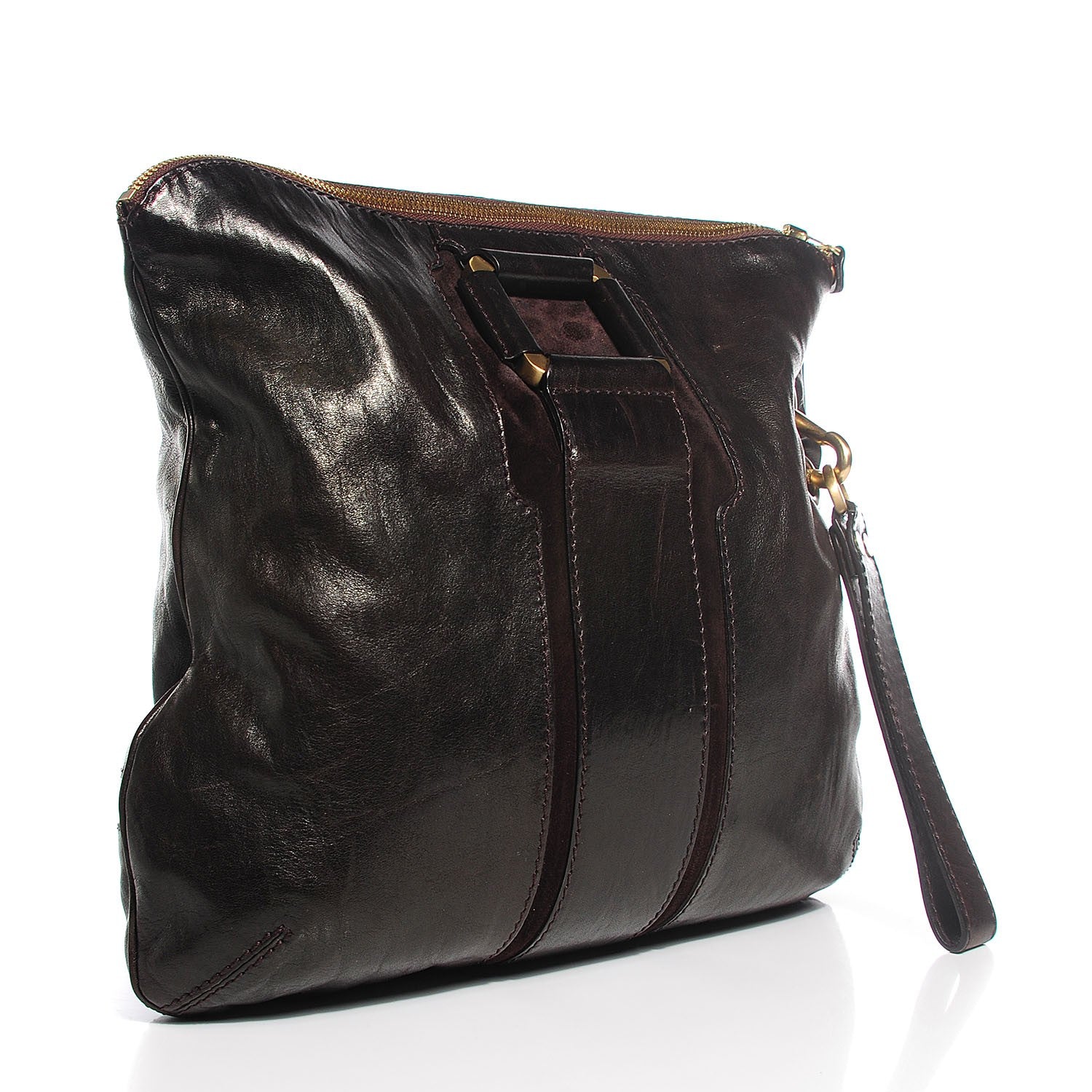 Jimmy Choo Calfskin Suede Marin Foldover Clutch Brown 10 of 13