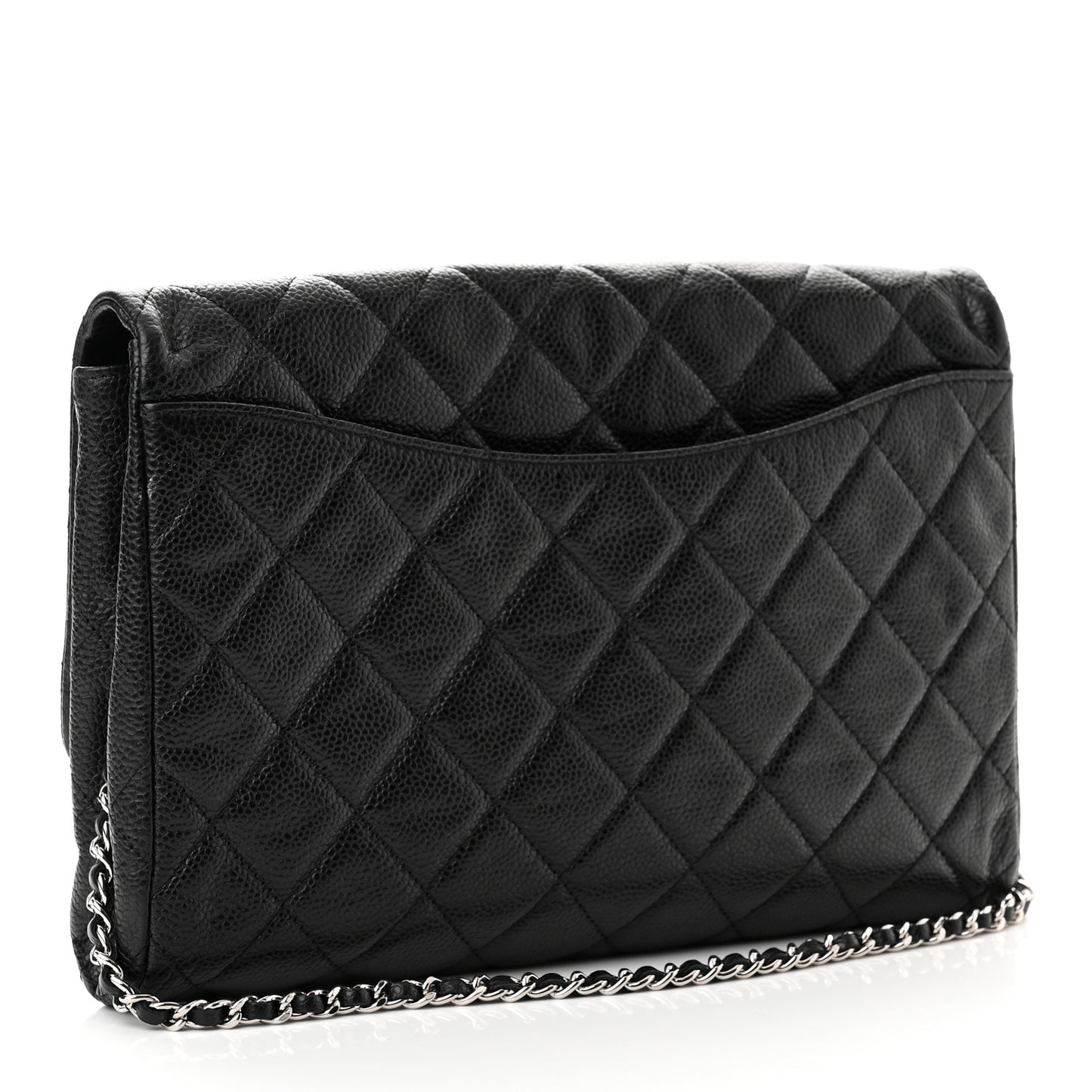 Caviar Quilted Clutch With Chain Flap Black