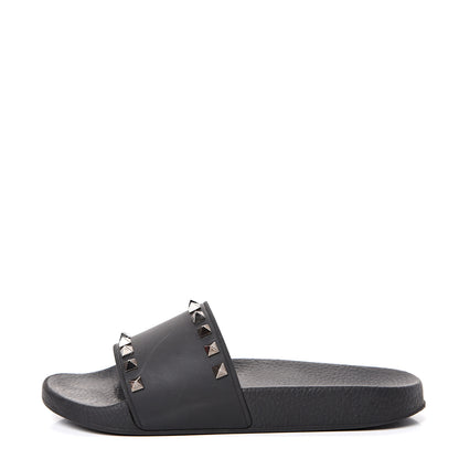 Valentino Garavani Rubber Rockstud Slide Sandals 37 Black 1 of 11