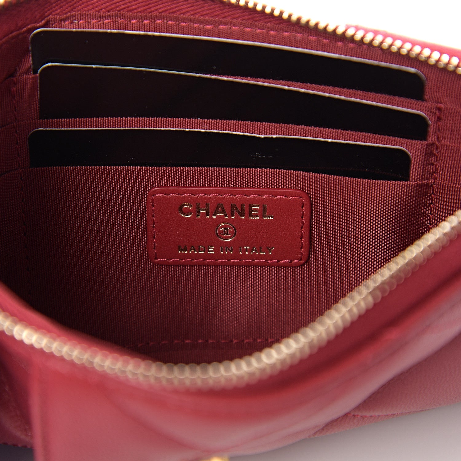Chanel Shiny Goatskin Quilted Chanel 19 Flat Wallet Pouch Red 5 of 7