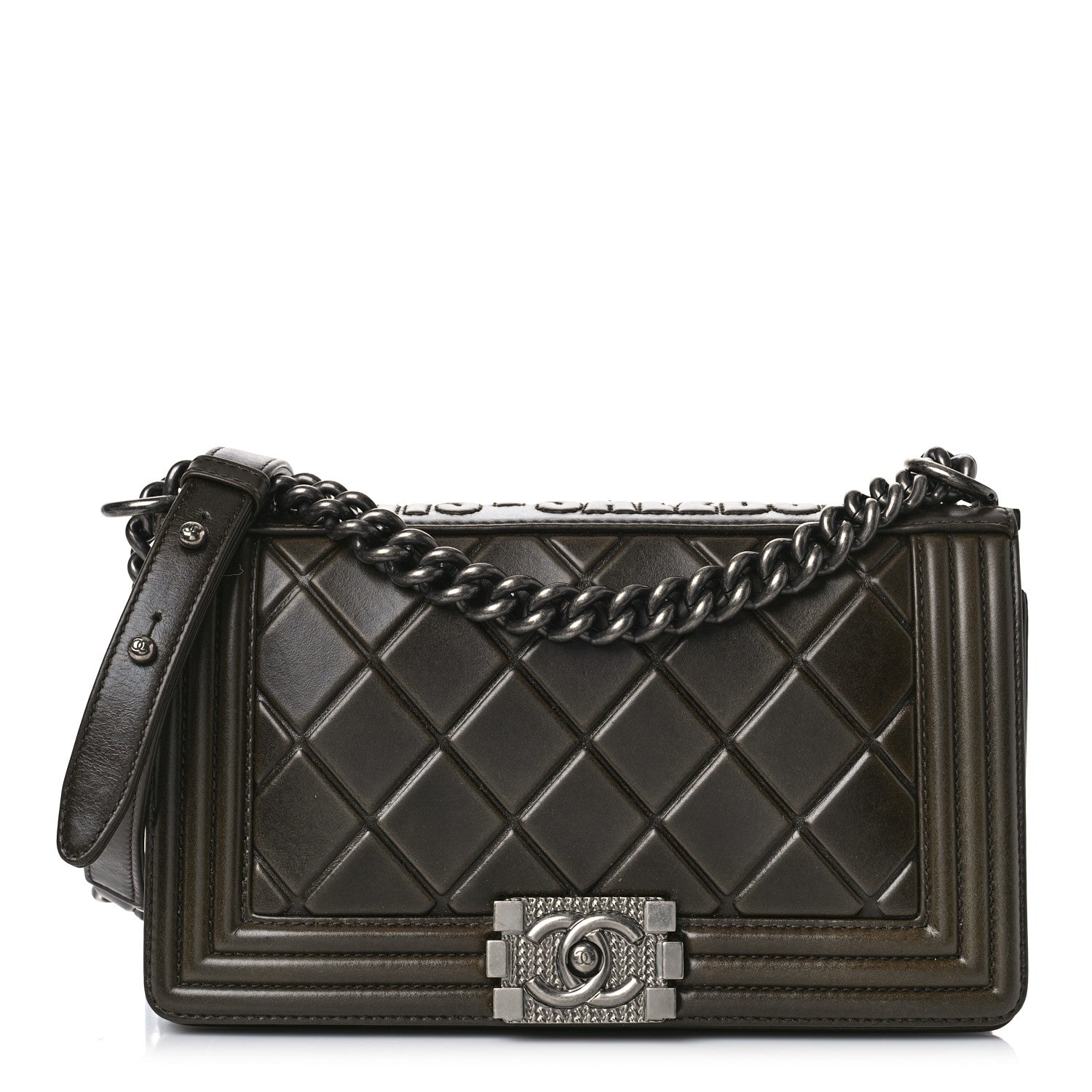 Chanel Calfskin Embossed Medium Paris Salzburg Boy Flap Dark Brown 1 of 10